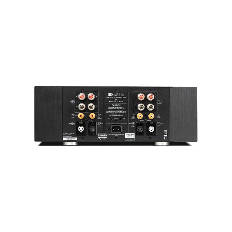 Musical Fidelity M8s-500s, panel trasero con RCA, XLR y bornes