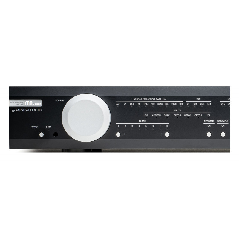 Musical Fidelity M8x DAC, detalle del frontal en negro