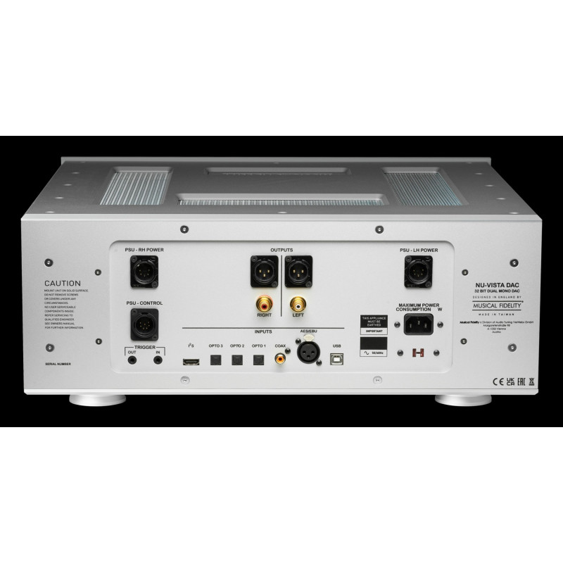 Musical Fidelity Nu-Vista DAC, conexiones traseras, plata
