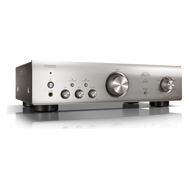 Denon PMA-600NE, vista en ángulo desde la izquierda en plata