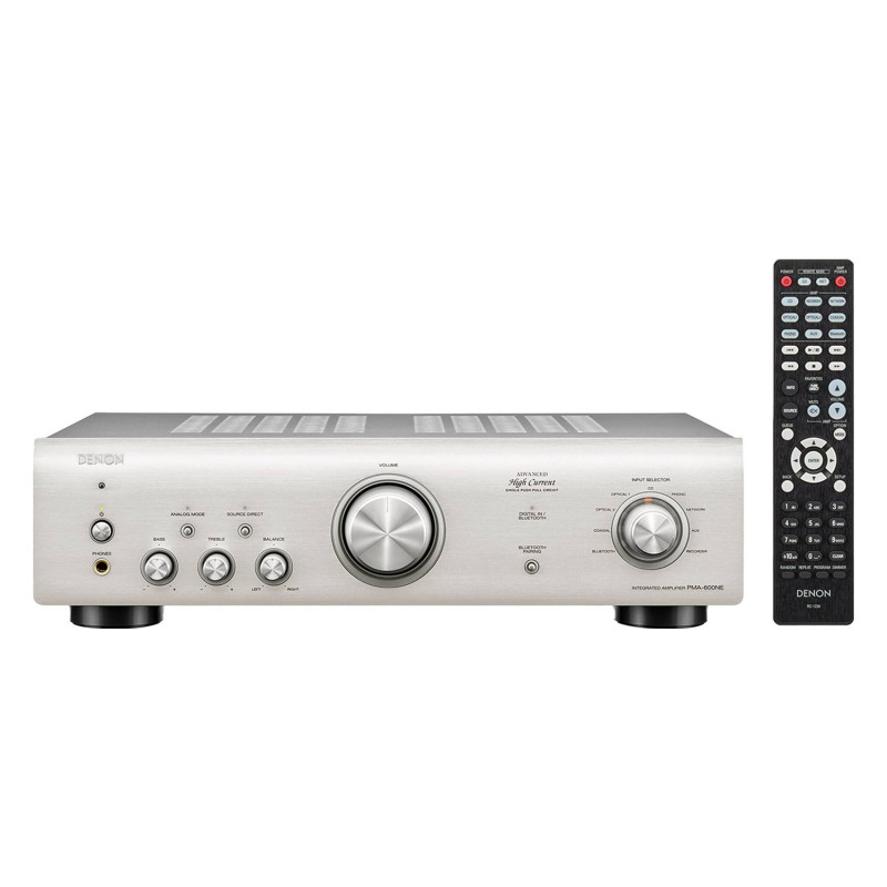 Denon PMA-600NE, frontal en plata con el mando RC-1234
