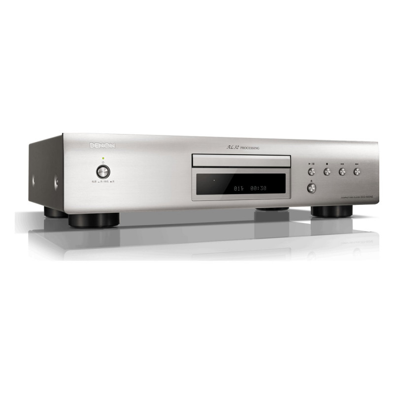 Denon DCD-600NE, vista en ángulo en plata