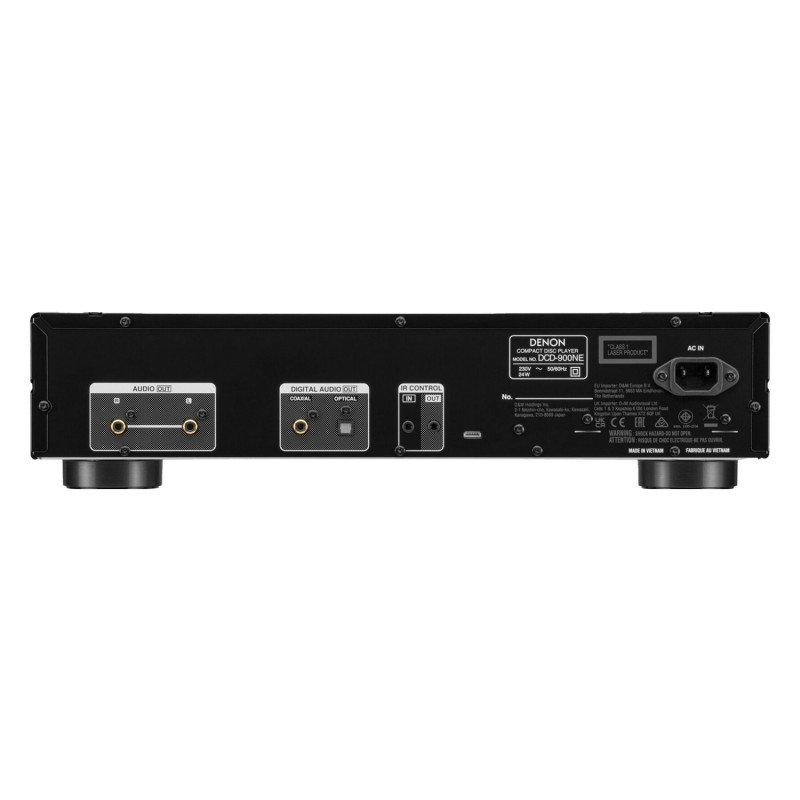 Denon DCD-900NE, panel trasero con salidas RCA, óptica y coaxial