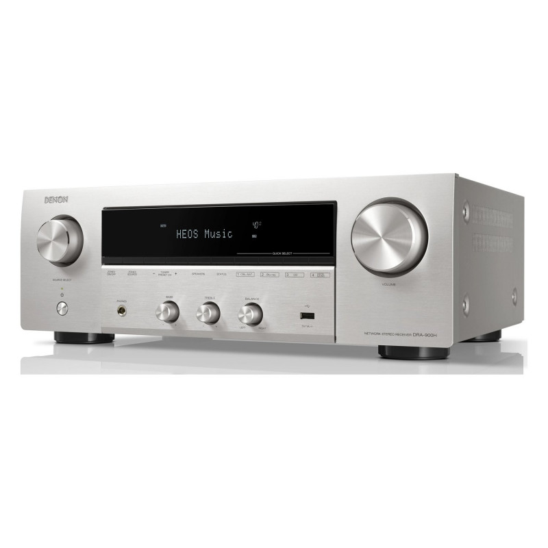 Denon DRA-900H, vista en ángulo desde la izquierda en plata