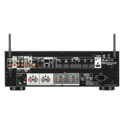 Denon DRA-900H, panel trasero con 6 entradas HDMI, salida eARC, phono, dos subwoofers y antena DAB/FM