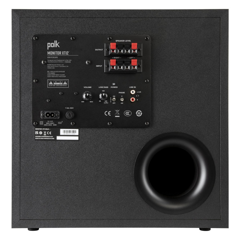Polk Monitor XT12, panel trasero con entradas de altavoz, RCA y puerto