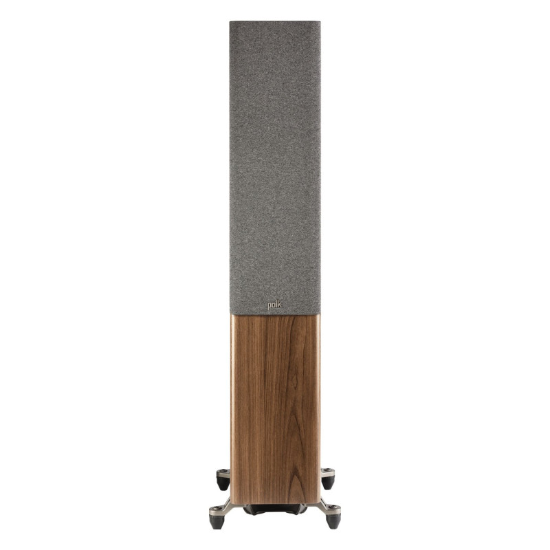 Polk Reserve R600, vista frontal con rejilla en nogal