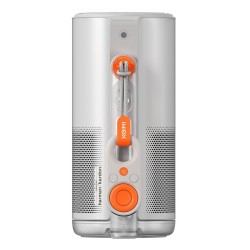 XGIMI MoGo 4 Proyector Portátil 1080p — vista trasera plegado con mando a distancia auxiliar colgado