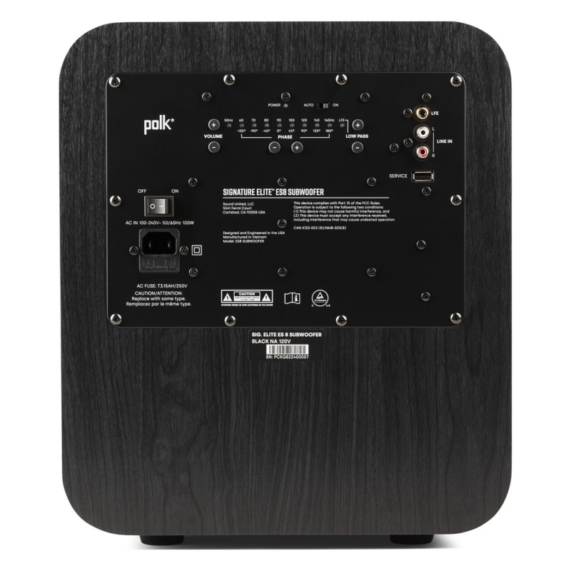 Polk Signature Elite ES8, panel trasero con los ajustes y las entradas