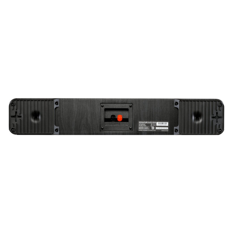 Polk Signature Elite ES35, trasera con los dos Power Port, las ranuras de anclaje y los bornes