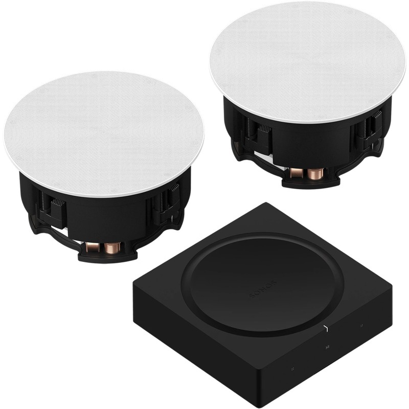 Pack Sonos Amp negro y altavoces de techo 6 rejilla blanca — conjunto Hi-Fi completo
