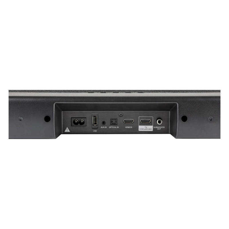 Denon DHT-S217, conexiones: HDMI de entrada y de salida eARC, óptica, AUX y salida de subwoofer