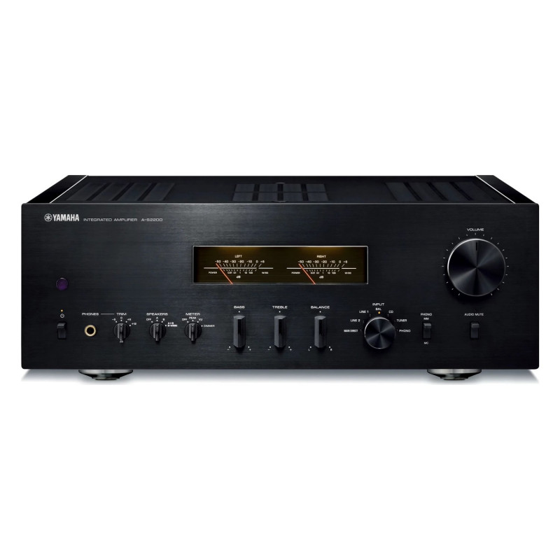 Yamaha A-S2200, vista frontal en negro con los medidores