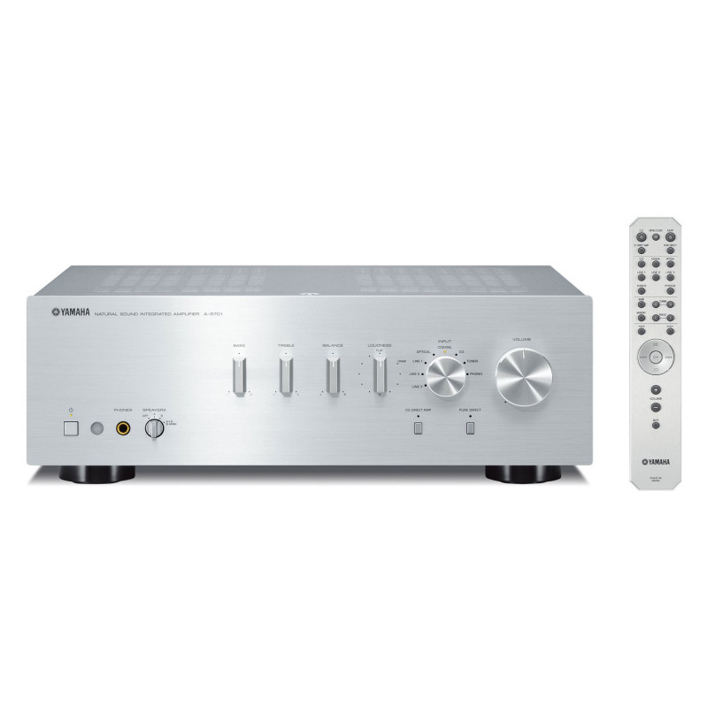 Yamaha A-S701, vista frontal en plata con el mando