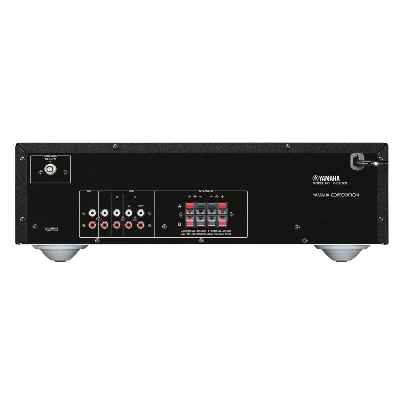 Yamaha R-S202D, panel trasero con cuatro entradas RCA, antena y bornes A y B