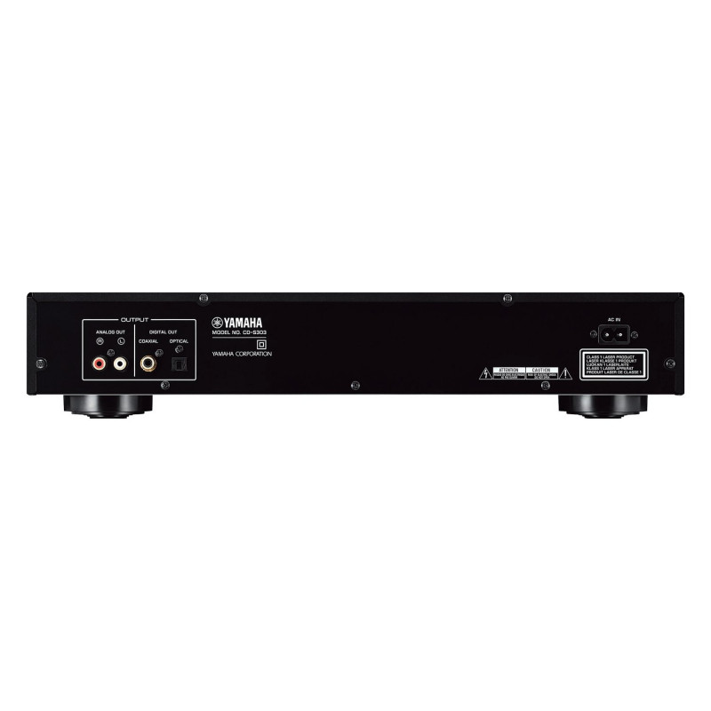 Yamaha CD-S303, panel trasero con salida RCA, coaxial y óptica