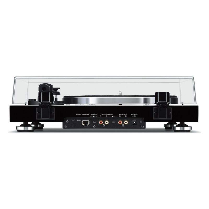 Yamaha MusicCast VINYL 500, panel trasero con red, salidas LINE OUT y PHONO OUT y selector