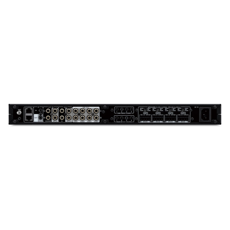 Yamaha XDA-QS5400, panel trasero con salidas Euroblock, previo, entradas AUX y Cut-In y red