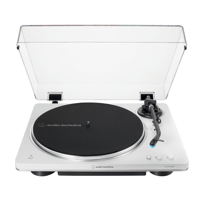Audio-Technica AT-LP70XBT en blanco y plata, giradiscos automático con Bluetooth