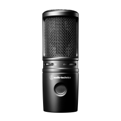 Audio-Technica AT2020USB-X, micrófono USB en su soporte de mesa